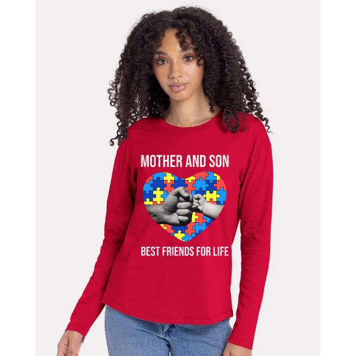 Mother And Son Best Friends For Life Autism Mom Womens Cotton Relaxed Long Sleeve T-Shirt