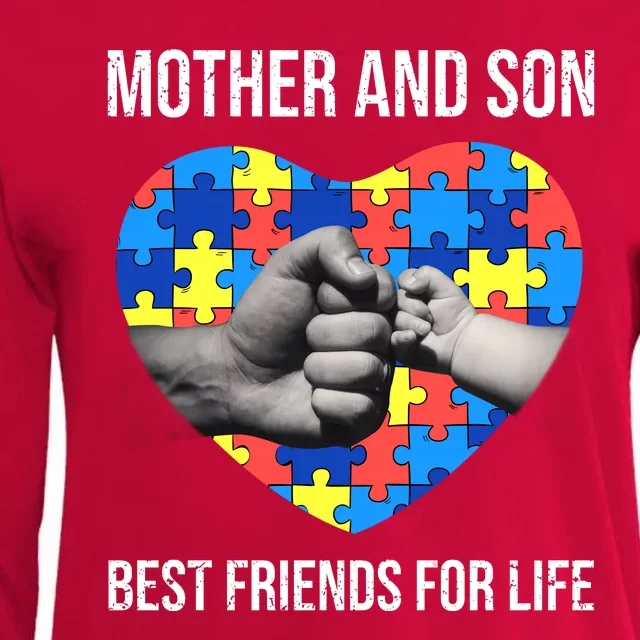 Mother And Son Best Friends For Life Autism Mom Womens Cotton Relaxed Long Sleeve T-Shirt