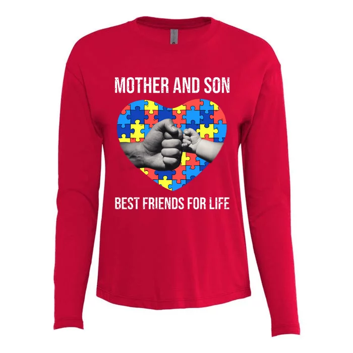 Mother And Son Best Friends For Life Autism Mom Womens Cotton Relaxed Long Sleeve T-Shirt