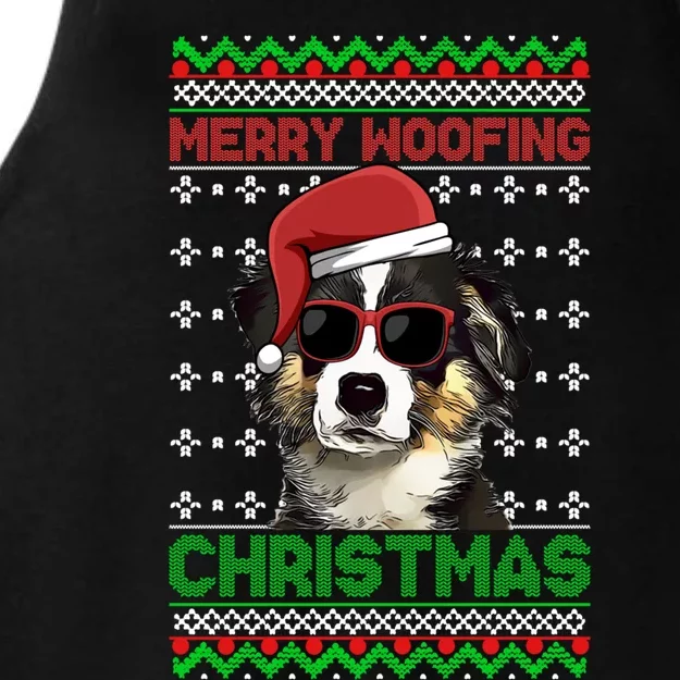 Miniature American Shepherd Dog Merry Woofing Christmas Gift Ladies Tri-Blend Wicking Tank