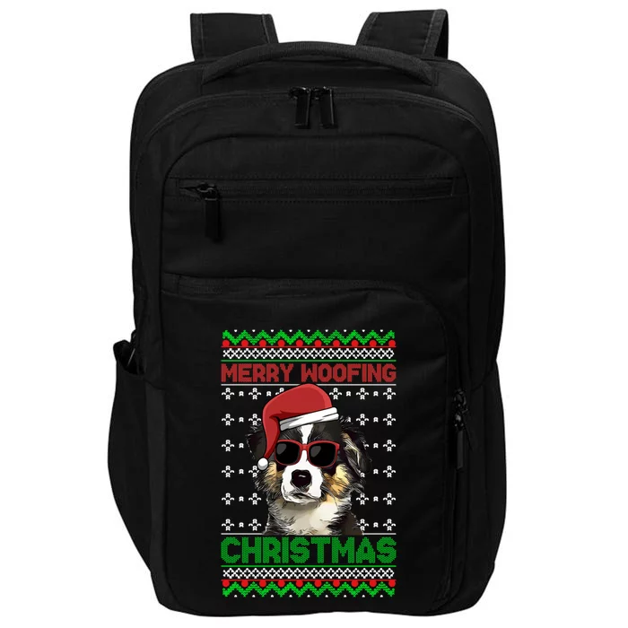 Miniature American Shepherd Dog Merry Woofing Christmas Gift Impact Tech Backpack