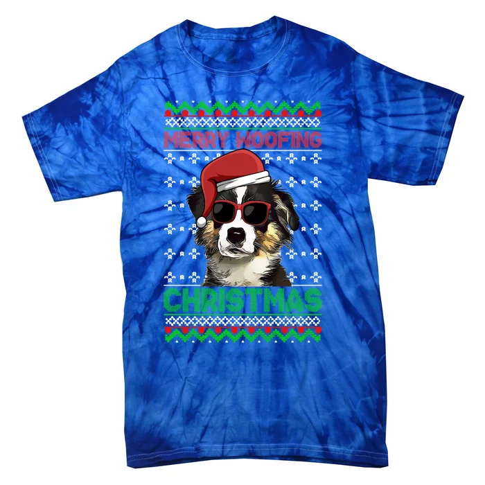 Miniature American Shepherd Dog Merry Woofing Christmas Gift Tie-Dye T-Shirt