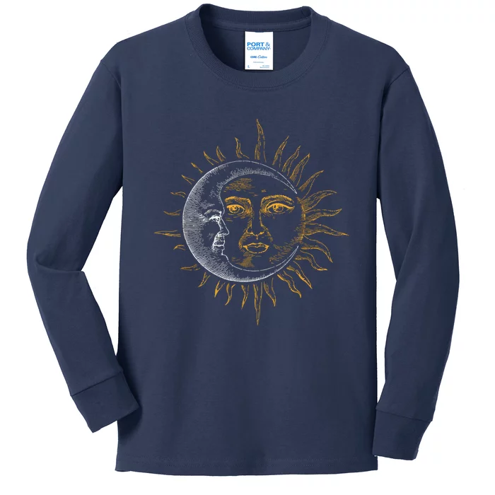 Moon And Sun Astronaut Kids Long Sleeve Shirt