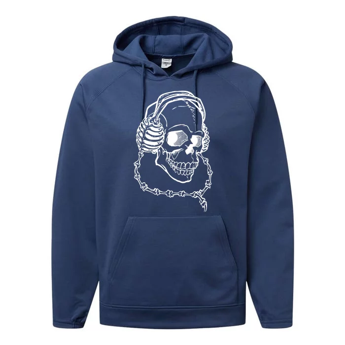 Music A Skull Wearing Headphones Performance Fleece Hoodie