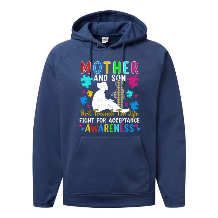 Mother And Son Best Friends For Life Autism Mom Awareness Gift Performance Fleece Hoodie