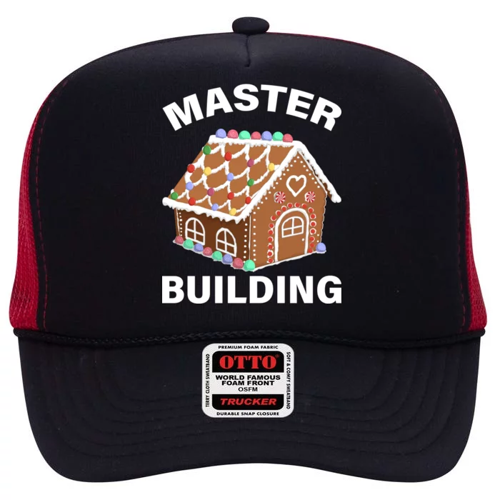 Master Builder Gingerbread House Funny Christmas High Crown Mesh Trucker Hat