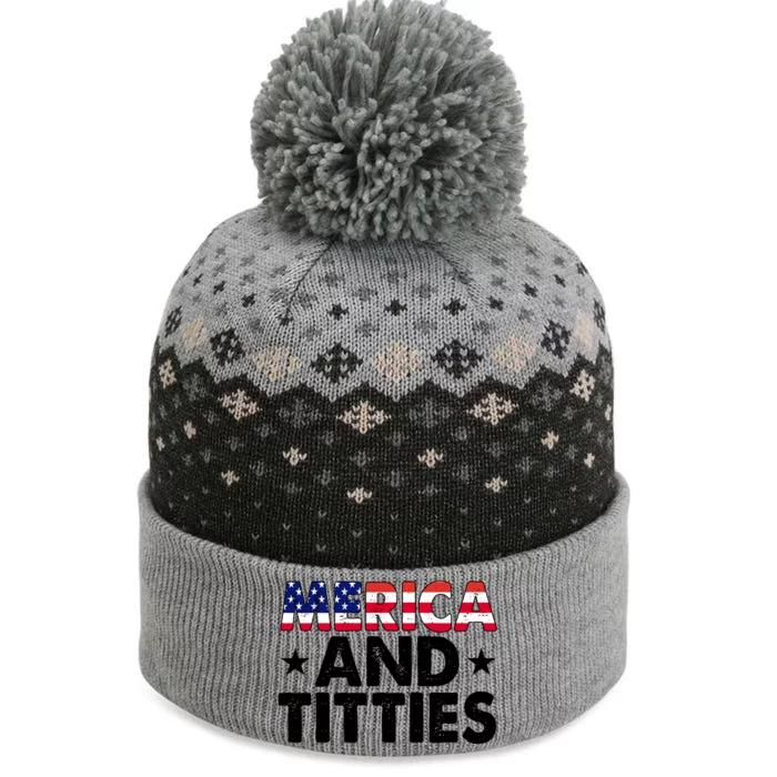 Merica And Titties Funny Patriotic Usa The Baniff Cuffed Pom Beanie