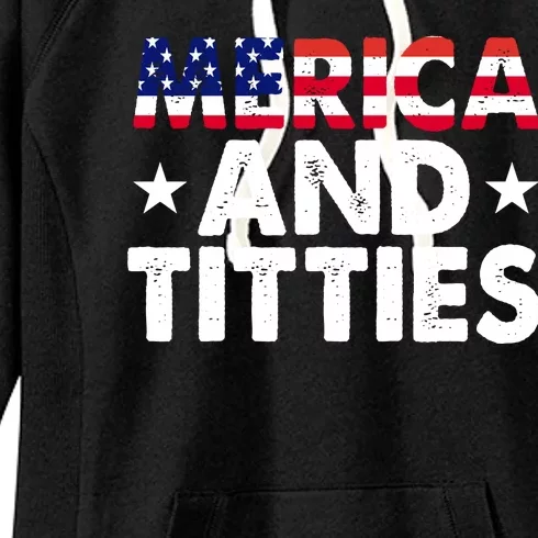 Merica And Titties Funny Patriotic Usa Women's Fleece Hoodie