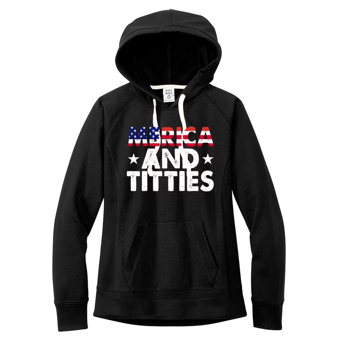 Merica And Titties Funny Patriotic Usa Women's Fleece Hoodie