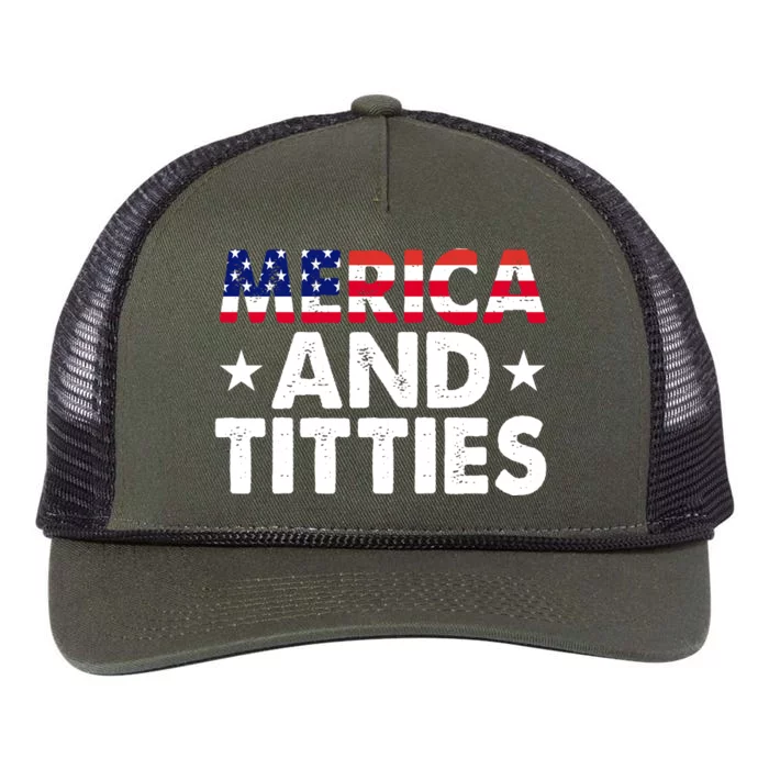 Merica And Titties Funny Patriotic Usa Retro Rope Trucker Hat Cap