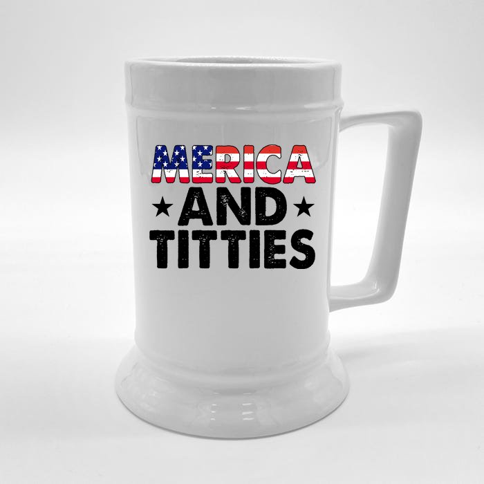 Merica And Titties Funny Patriotic Usa Front & Back Beer Stein