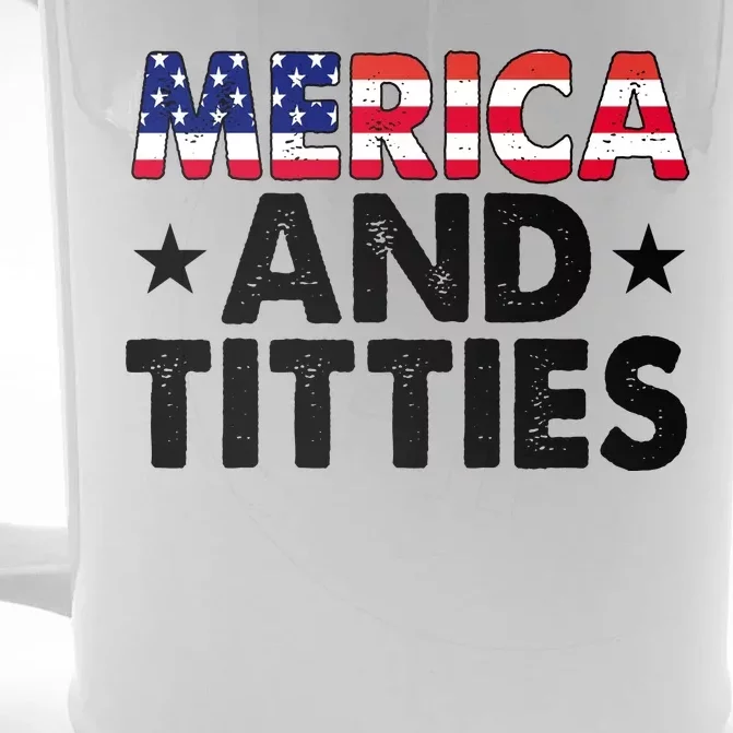 Merica And Titties Funny Patriotic Usa Front & Back Beer Stein