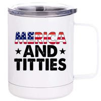 Merica And Titties Funny Patriotic Usa 12 oz Stainless Steel Tumbler Cup