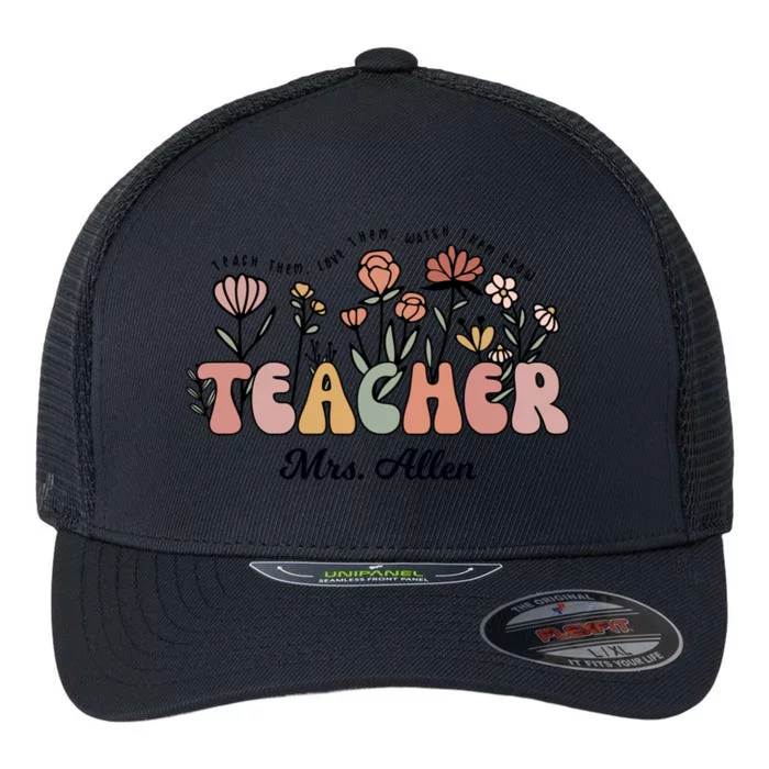 Mrs Allen Teacher Wildflower Back To School Gift Flexfit Unipanel Trucker Cap