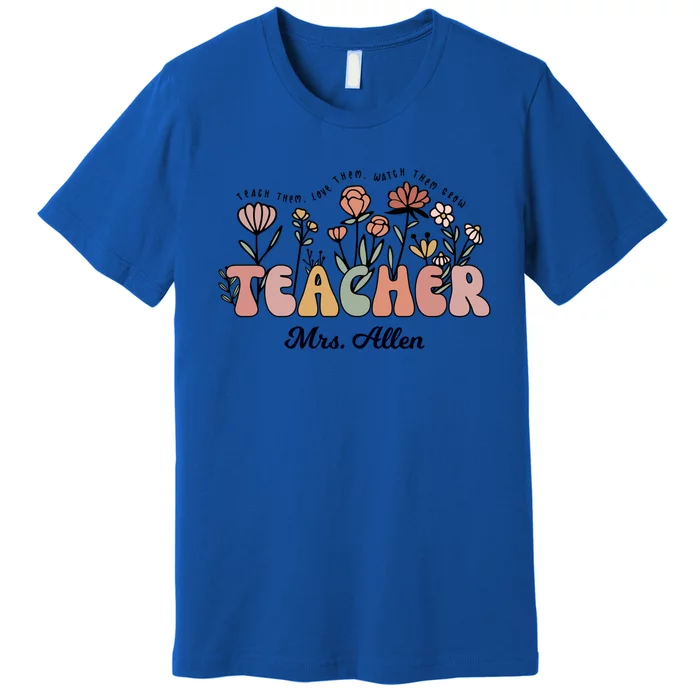 Mrs Allen Teacher Wildflower Back To School Gift Premium T-Shirt