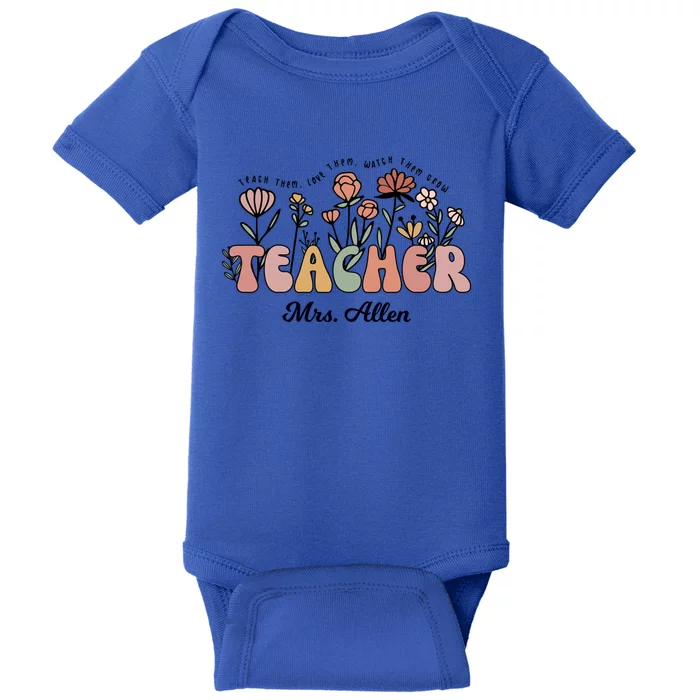 Mrs Allen Teacher Wildflower Back To School Gift Baby Bodysuit