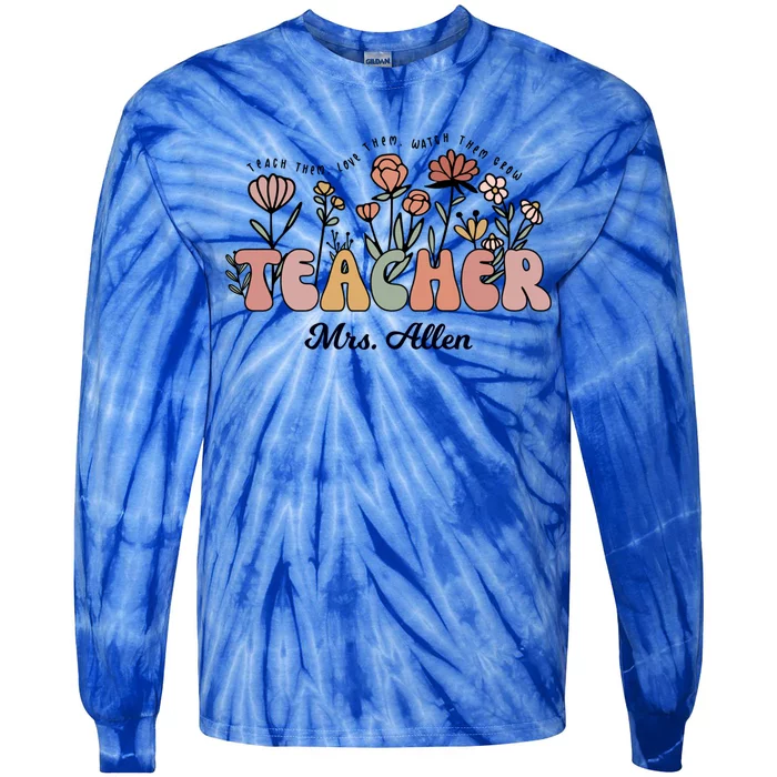 Mrs Allen Teacher Wildflower Back To School Gift Tie-Dye Long Sleeve Shirt