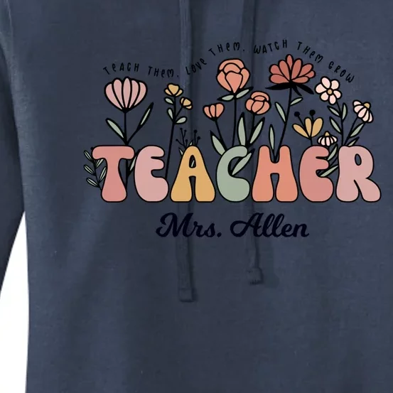 Mrs Allen Teacher Wildflower Back To School Gift Women's Pullover Hoodie