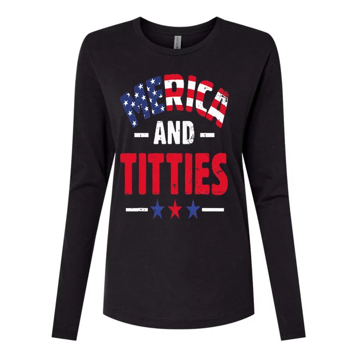 Merica And Titties Womens Cotton Relaxed Long Sleeve T-Shirt