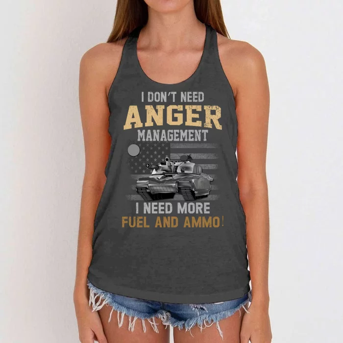 M1 Abrams Tank Funny Patriotic American Tanker Flag I Dont Need Anger Managemen Women's Knotted Racerback Tank