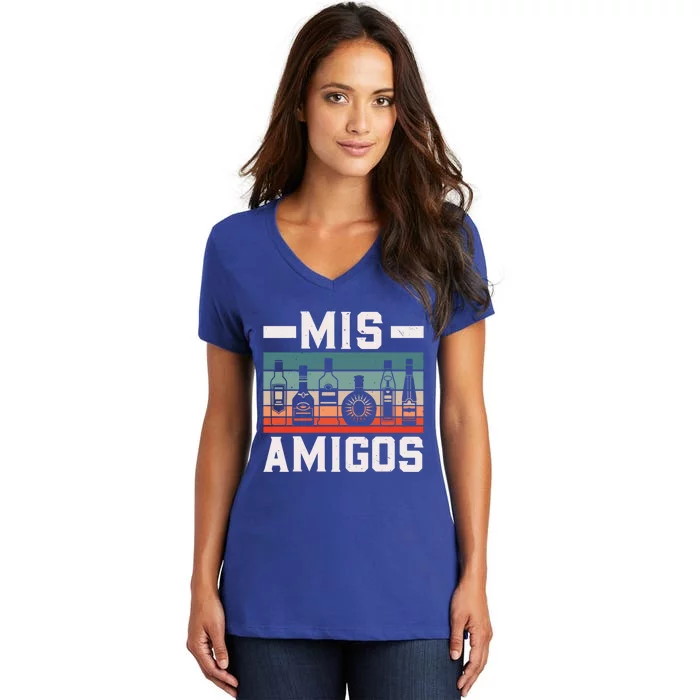 Mis Amigos Tequila Mexican Fiesta Party Cinco De Mayo Funny Gift Women's V-Neck T-Shirt