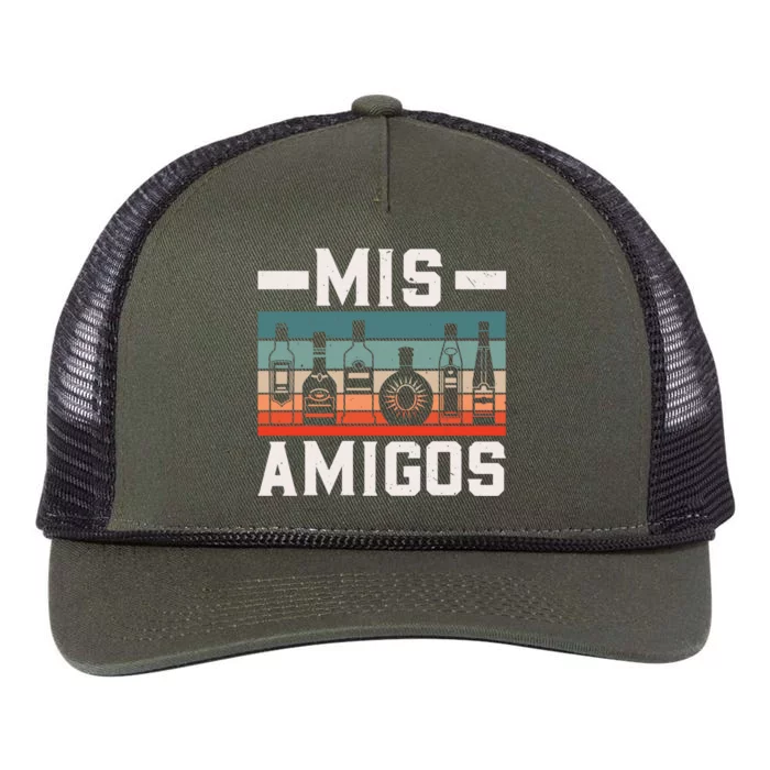 Mis Amigos Tequila Mexican Fiesta Party Cinco De Mayo Funny Gift Retro Rope Trucker Hat Cap