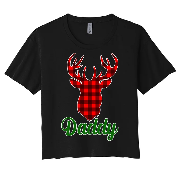 Matching Holiday Family Plaid Reindeer Daddy Women's Crop Top Tee