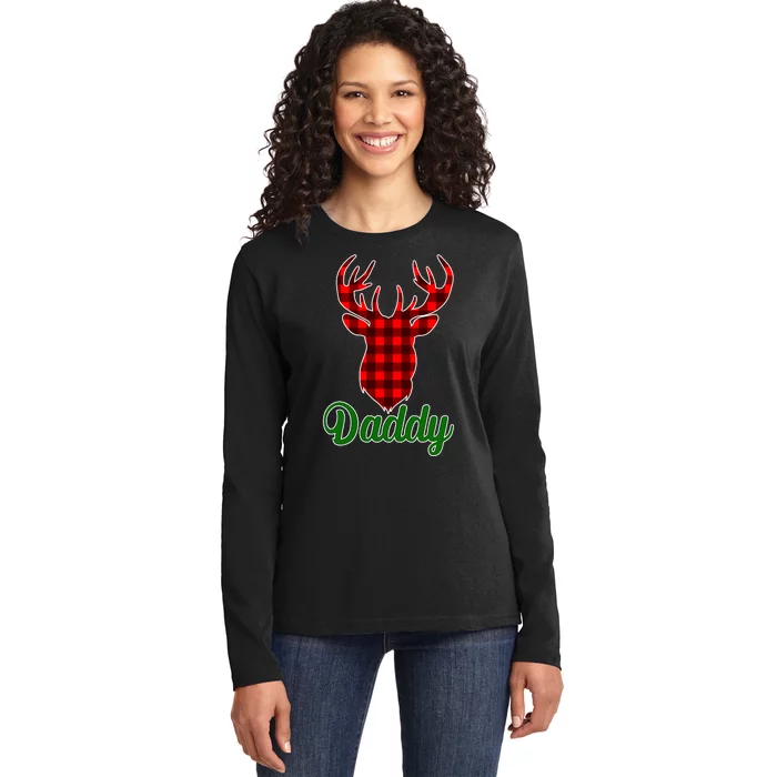 Matching Holiday Family Plaid Reindeer Daddy Ladies Long Sleeve Shirt