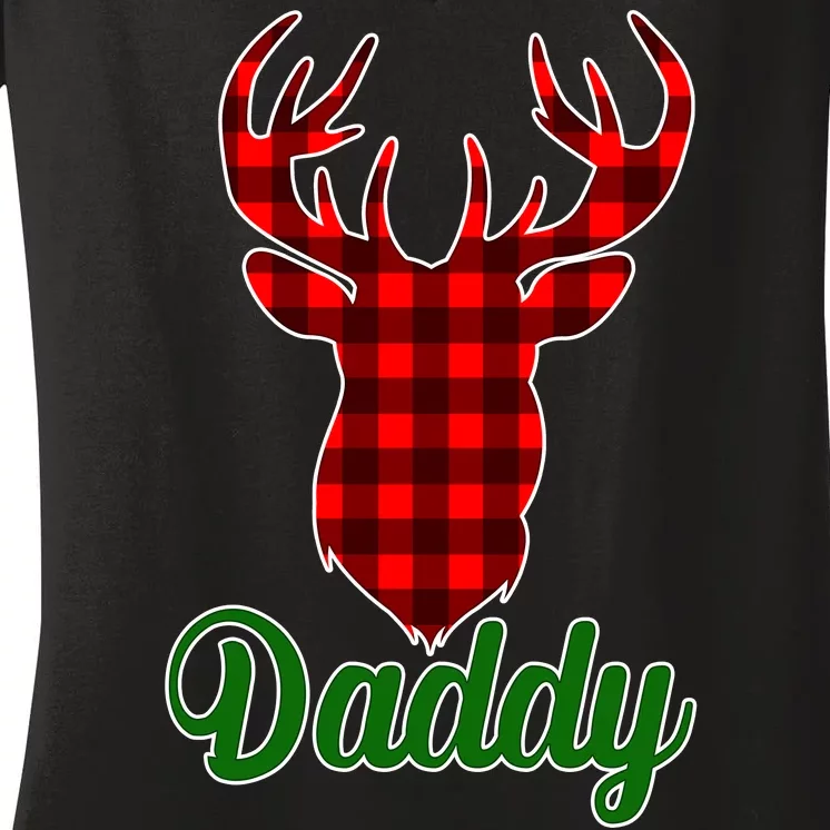 Matching Holiday Family Plaid Reindeer Daddy Women's V-Neck T-Shirt