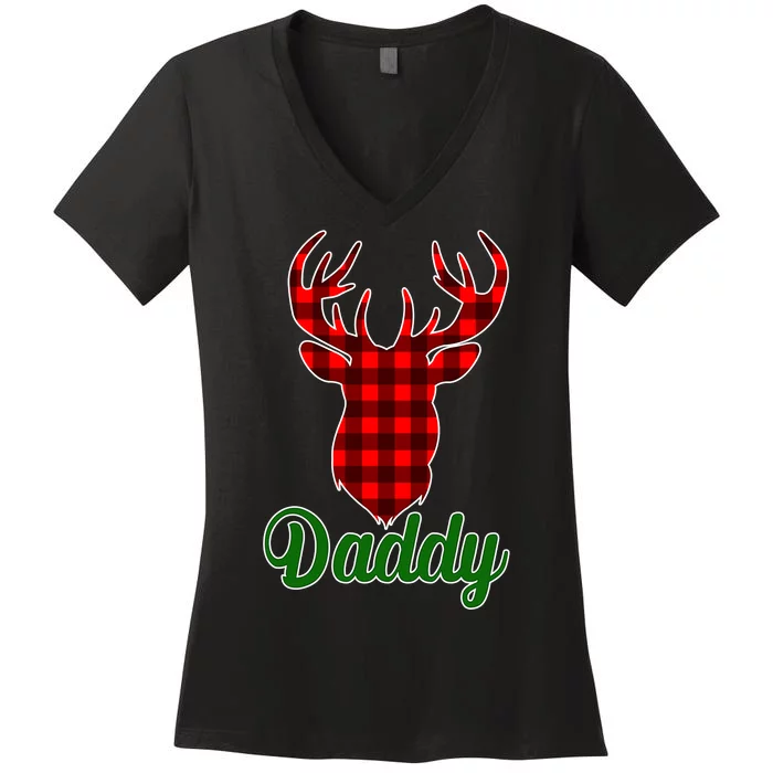 Matching Holiday Family Plaid Reindeer Daddy Women's V-Neck T-Shirt