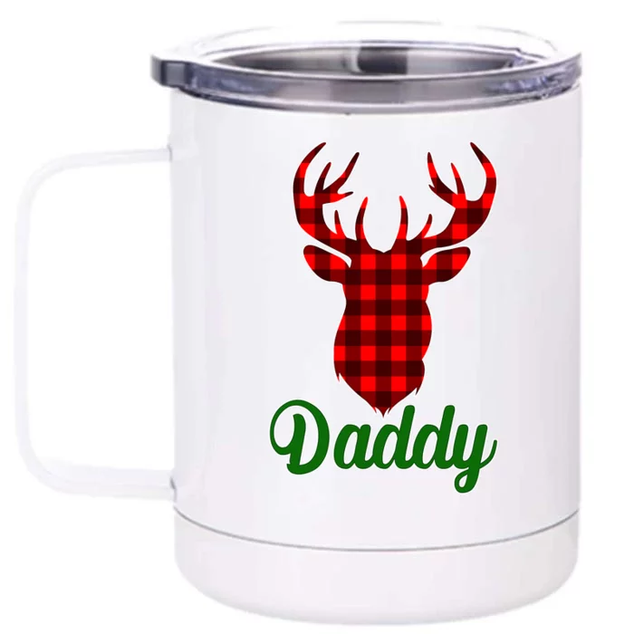 Matching Holiday Family Plaid Reindeer Daddy Front & Back 12oz Stainless Steel Tumbler Cup