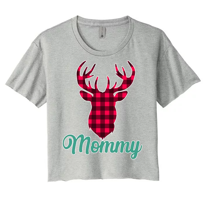 Matching Holiday Family Plaid Reindeer Mommy Women's Crop Top Tee