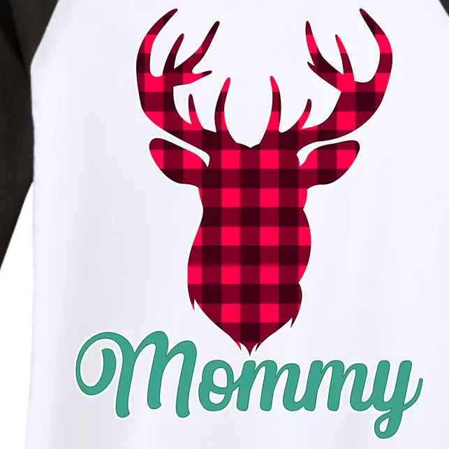 Matching Holiday Family Plaid Reindeer Mommy Women's Tri-Blend 3/4-Sleeve Raglan Shirt