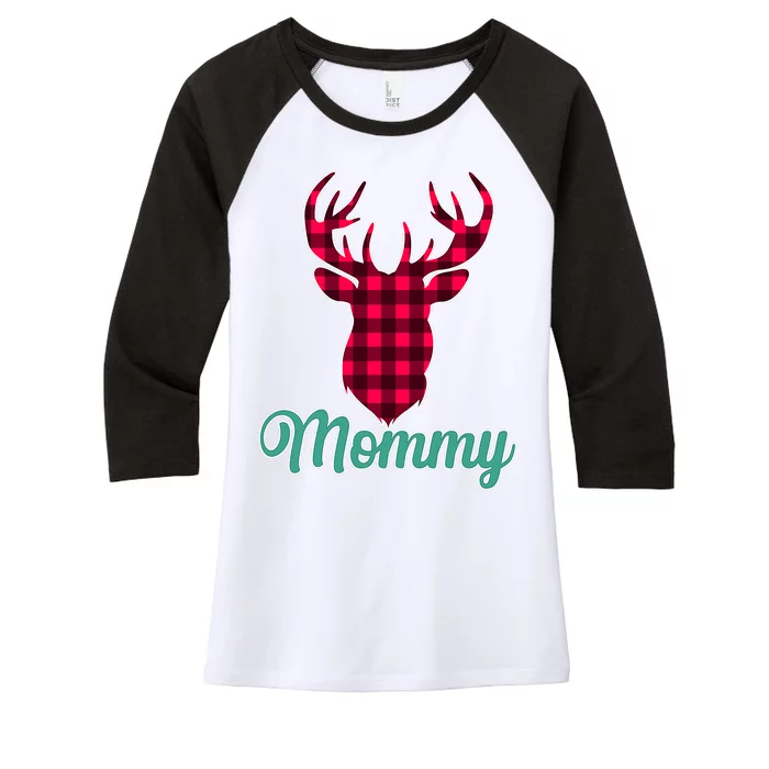 Matching Holiday Family Plaid Reindeer Mommy Women's Tri-Blend 3/4-Sleeve Raglan Shirt