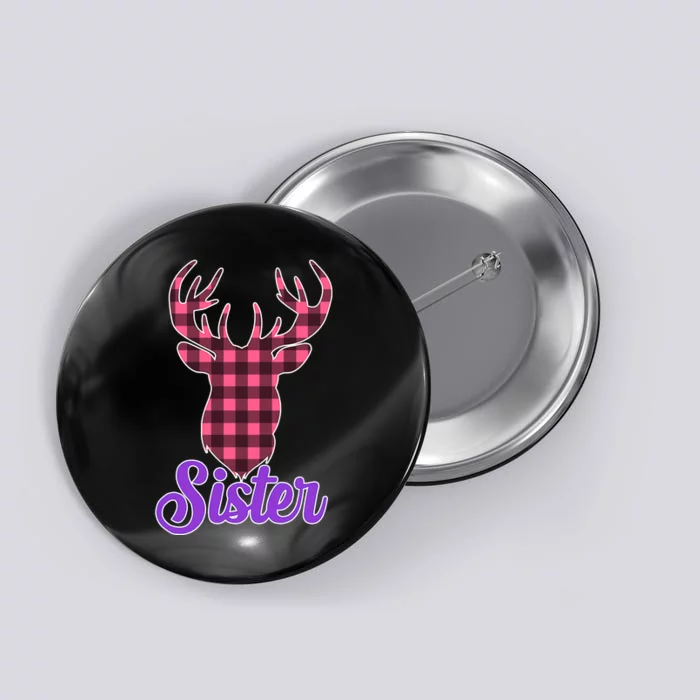 Matching Holiday Family Plaid Reindeer Sister Button