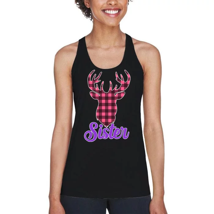 Matching Holiday Family Plaid Reindeer Sister Women's Racerback Tank