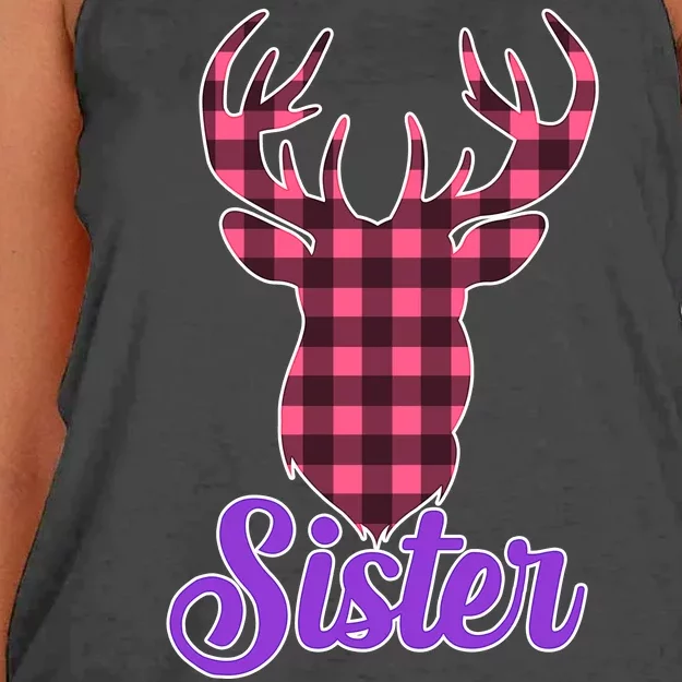 Matching Holiday Family Plaid Reindeer Sister Women's Knotted Racerback Tank