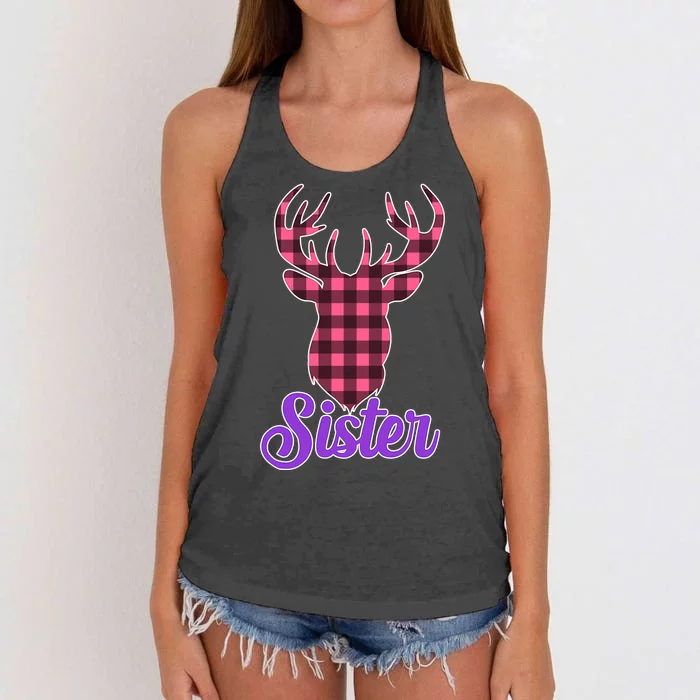 Matching Holiday Family Plaid Reindeer Sister Women's Knotted Racerback Tank