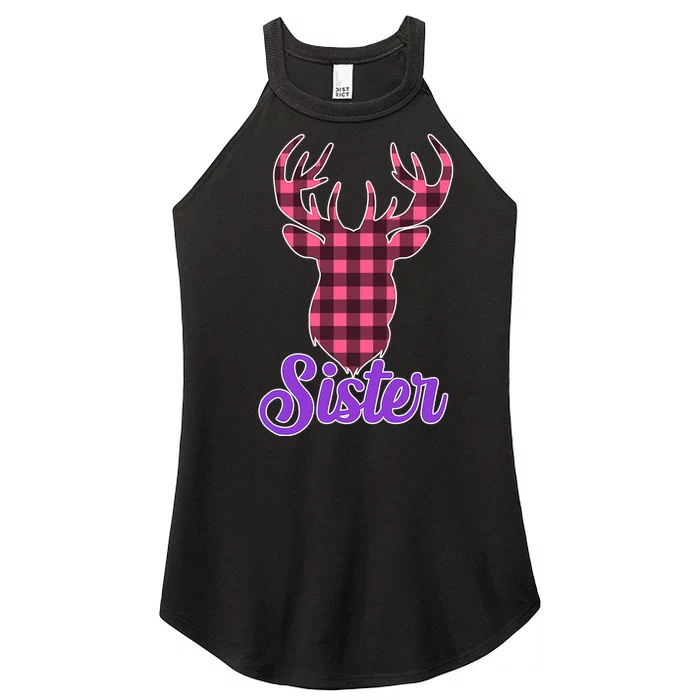 Matching Holiday Family Plaid Reindeer Sister Women’s Perfect Tri Rocker Tank