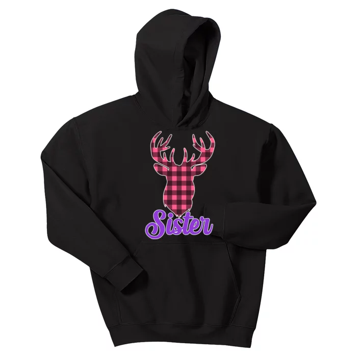 Matching Holiday Family Plaid Reindeer Sister Kids Hoodie