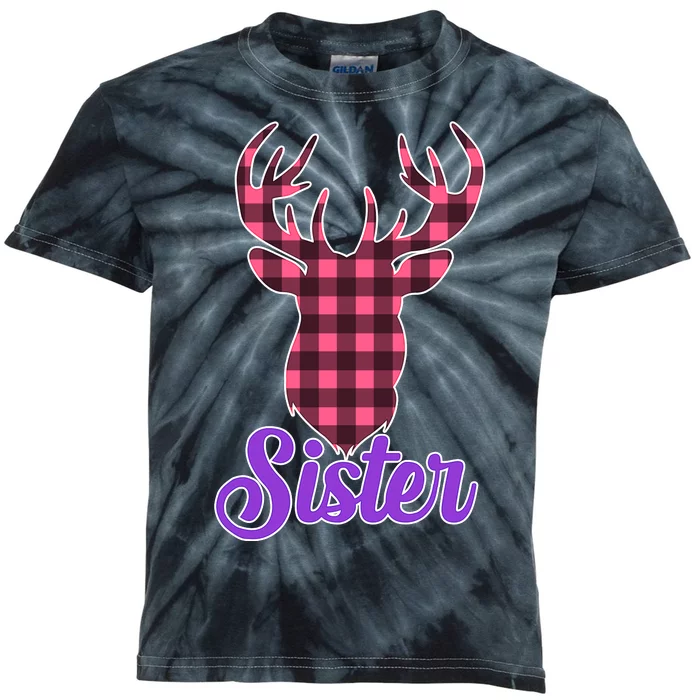 Matching Holiday Family Plaid Reindeer Sister Kids Tie-Dye T-Shirt