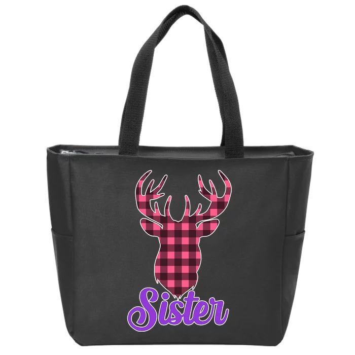 Matching Holiday Family Plaid Reindeer Sister Zip Tote Bag