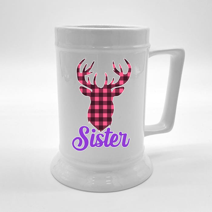 Matching Holiday Family Plaid Reindeer Sister Front & Back Beer Stein