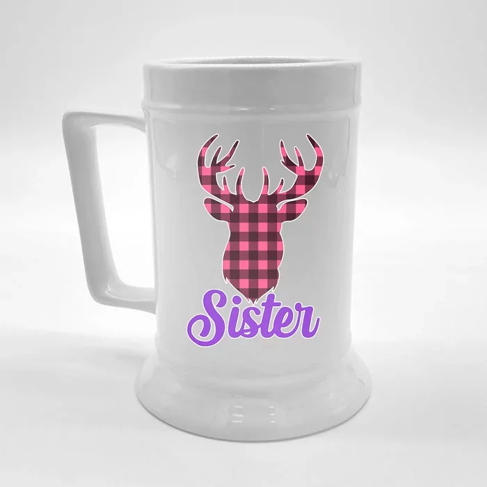 Matching Holiday Family Plaid Reindeer Sister Front & Back Beer Stein