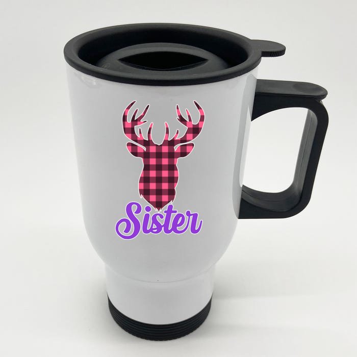 Matching Holiday Family Plaid Reindeer Sister Front & Back Stainless Steel Travel Mug