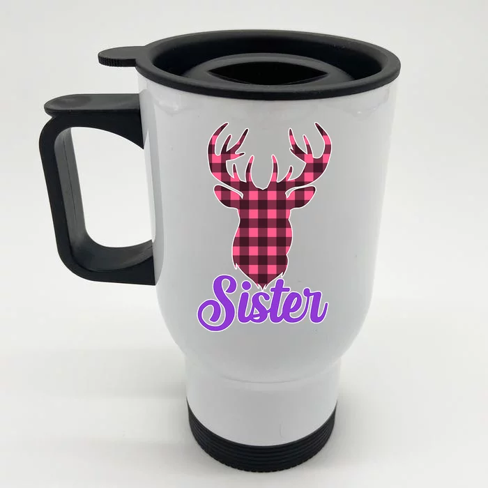 Matching Holiday Family Plaid Reindeer Sister Front & Back Stainless Steel Travel Mug