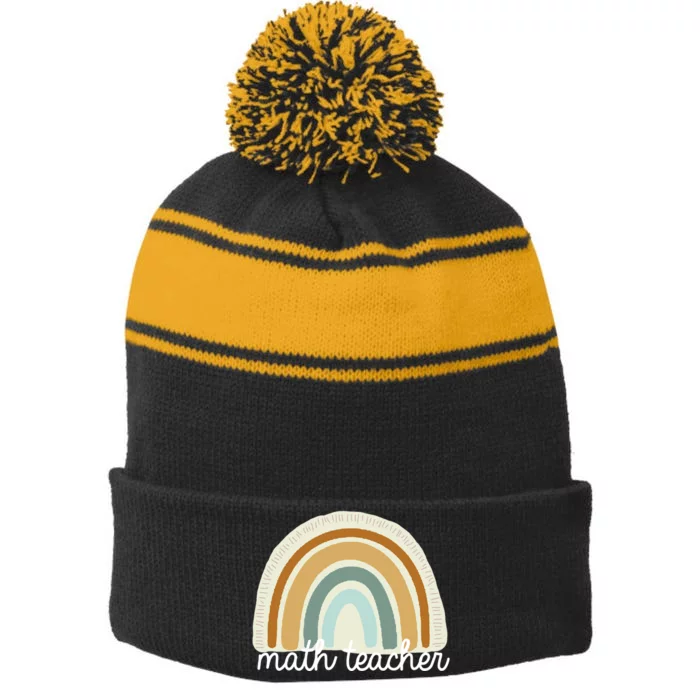 Math Teacher Rainbow Stripe Pom Pom Beanie