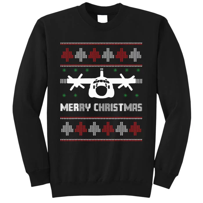 Military Airplane Ugly Christmas Sweater Army Veteran Xmas Tall Sweatshirt