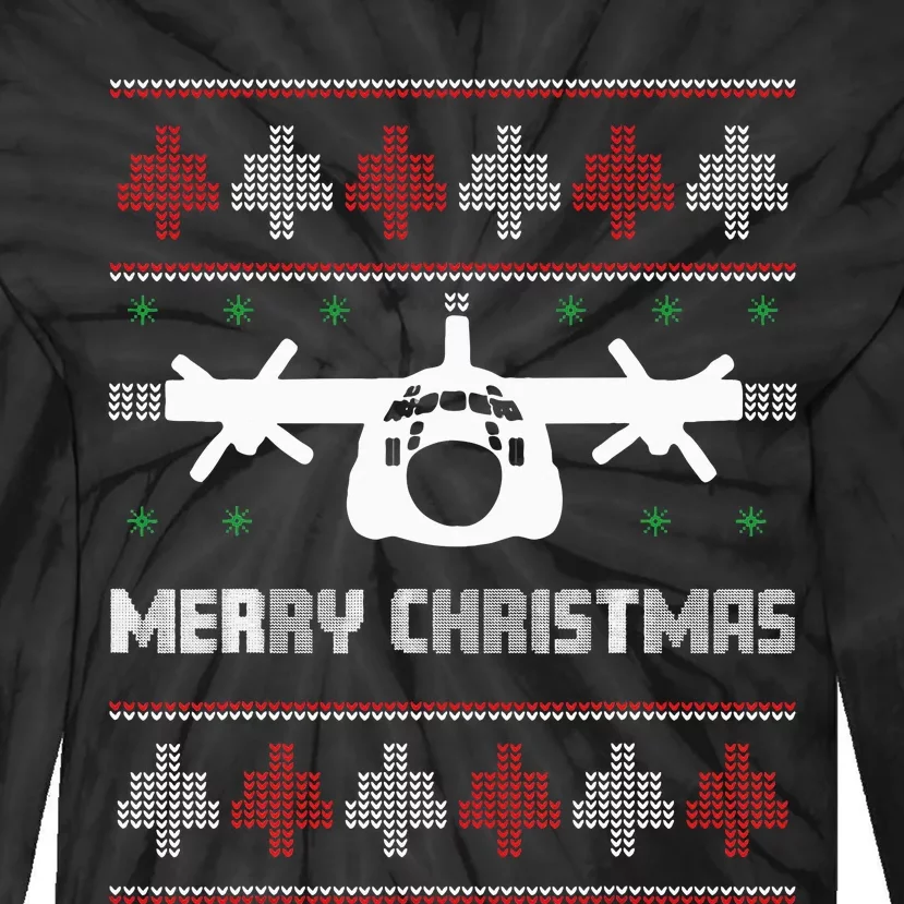 Military Airplane Ugly Christmas Sweater Army Veteran Xmas Tie-Dye Long Sleeve Shirt