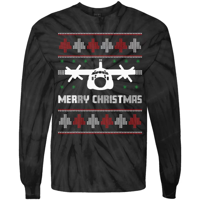 Military Airplane Ugly Christmas Sweater Army Veteran Xmas Tie-Dye Long Sleeve Shirt